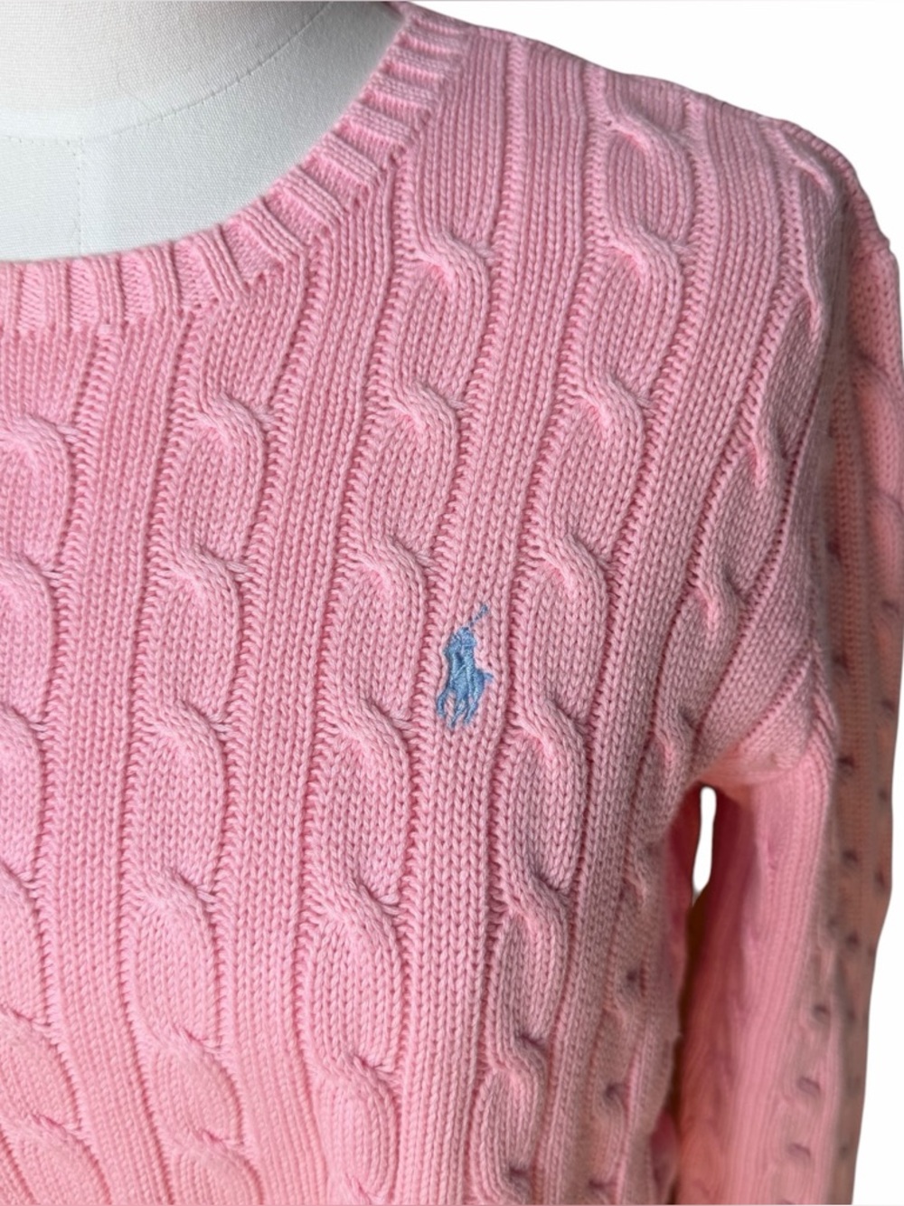 Ralph Lauren Pink Cable-Knit Cotton Crewneck Sweater Size Large - Picture 5 of 10